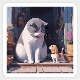 Cat with little dog friend Sticker